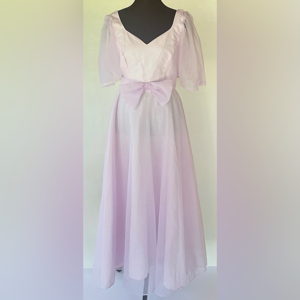 VTG DANCE ALLURE Pink Chiffon Gown Dress 53” L Sz 11/12 Retro 50s Fairy Princess